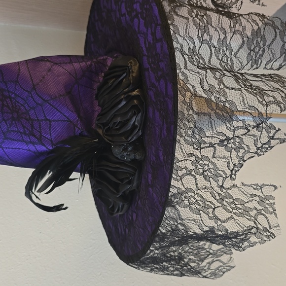 Halloween Witch Hat Purple Costume Skull Spider Web Lace - Picture 2 of 7
